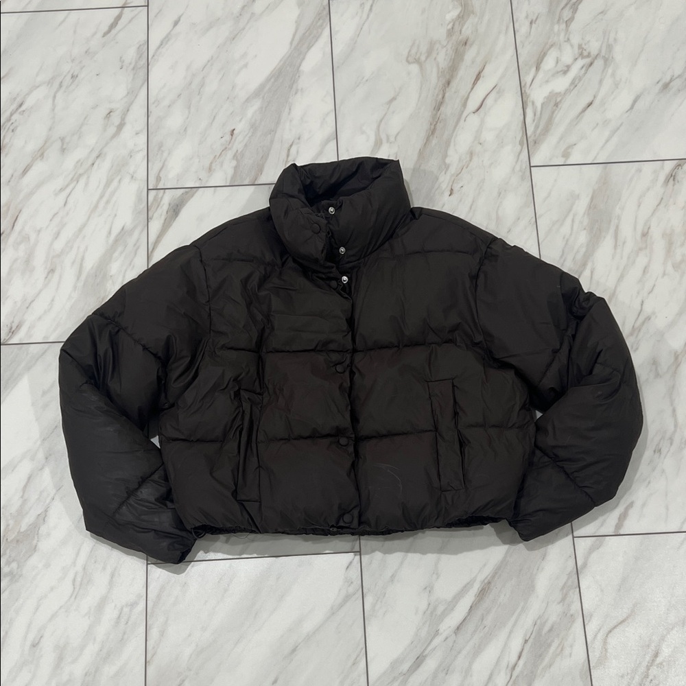 Zara Matte Brown Cropped Puffer Jacket